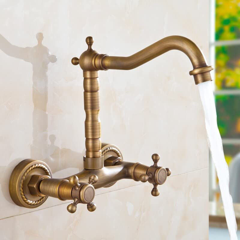 Robinet pivotant rétro bronze cuisine mitigeur évier mural double poignée SLT125ZL