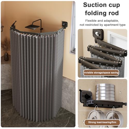 Rideau de douche pliable ajustable avec tringle en U L sans percer