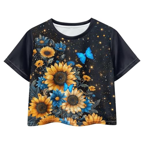 Image of Cute Crop Tops for Girls Short Sleeve Summer T Shirts Fashion Graphic Tees Crew Neck Pullover Tee 5-14 Years