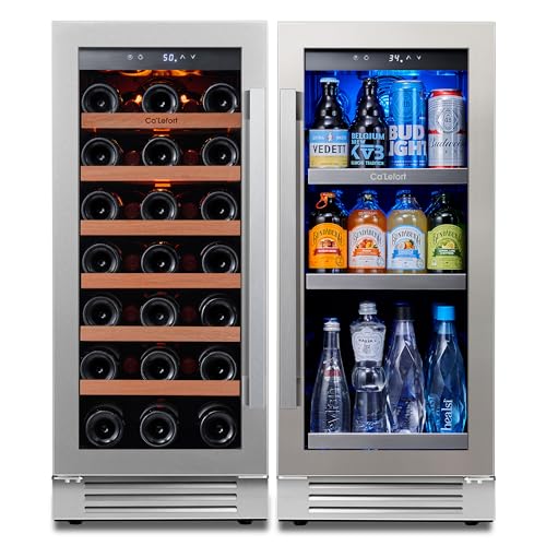 Ca'Lefort 30 Inch Wine and Beverage Refrigerator Cooler - 15 Inch Wine Cooler with 15 Inch Beverage Fridge, Built-in Drink Fridge with Glass Door 3 LED, Perfect for Home/Kitchen(6.0 Cu.ft)