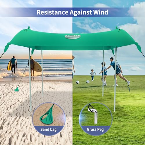 Image of UMARDOO Family Beach Tent Canopy Sun Shade Portable, Large Compact Beach Sun Shelter Easy Setup with Packable Bag for Outdoor Travel (Green, 12X12 FT.)