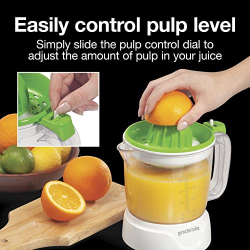 Proctor Silex Electric Citrus Juicer Machine, 34 oz., for Orange, Lemon, Grapefruit Juice, White & Green (66337) - Image 5