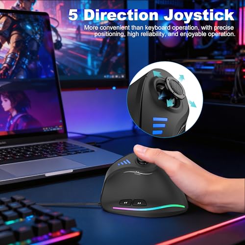 Souris de jeu verticale filaire avec bascule 5D et 11 boutons programmables pour PC