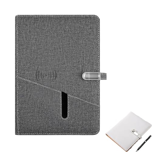 DEEguess Bloc-Notes Portable, Agenda Multifonction à Feuilles Mobiles, éCran 4,3 Pouces IntéGré, avec Chargement sans Fil, Clé USB Et Calculatrice, IdéAl pour Le Travail De Bureau Grey
