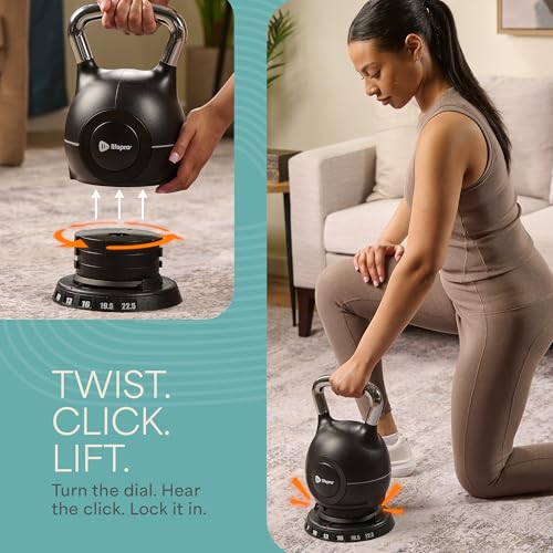 Image of LifePro 7-in-1 Adjustable Kettlebell - PowerStone, Die-Cast Aluminum & Steel, Space-Saving Set with Handle-Twist Adjustment - Strength Training Kettlebell with Storage Base
