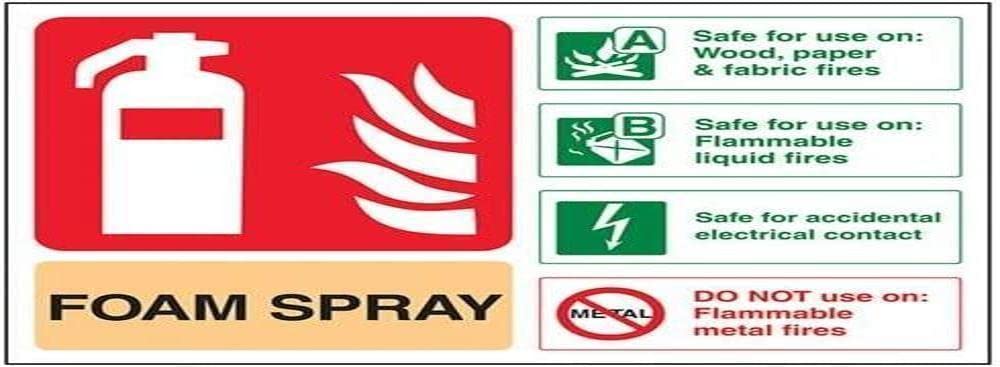 V Safety Foam Spray Id Electrical Safe Fire Extinguisher Sign - 200mm x 150mm - 1mm Rigid Plastic