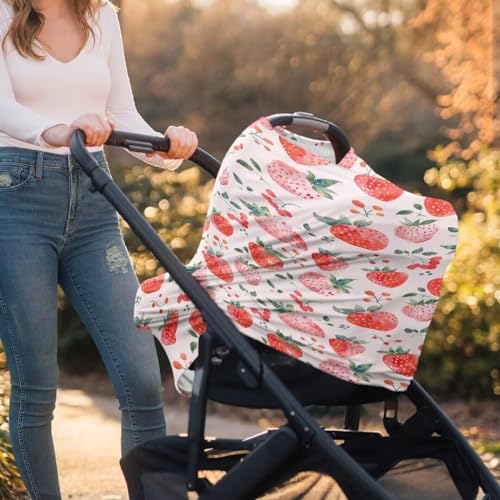 Image of Coldinair Strawberry Baby Car Seat Covers,Soft Stretchy Nursing Cover Breastfeeding Scarff,Infant Stroller Cover for Girls and Boys