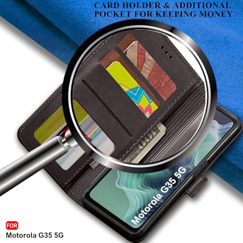 Image of TheGiftKart Flip Back Cover Case for Motorola Moto G35 5G | Dual-Color Leather Finish | Inbuilt Stand & Pockets | Wallet Style Flip Back Case for Moto G35 5G (Faux Leather, Coffee & Brown)