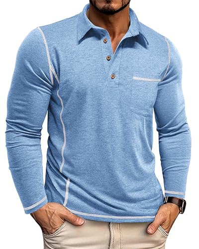 PRIVIMIX Polo Homme Manches Longues Golf Tshirt Rugby Tee Shirt Col Chemise avec Poche M-3XL