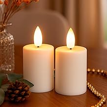 Ideen mit Herz Real Wax Coated LED Candles | Pack of 2 | Cream | Christmas | Warm White | Realistic Flame Effect | Timer Function | Battery Operated (Smooth)