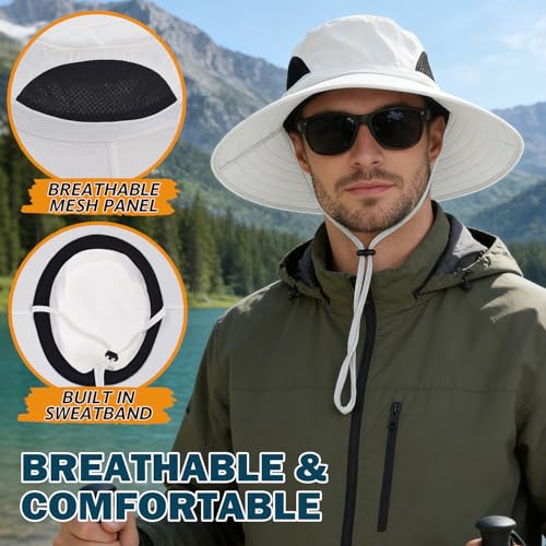 Image of Wide Brim Sun Bucket Hat, Waterproof Boonie Hat for Men & Women | UPF 50+ UV Protection, Adjustable Fit, Chin Strap & Sweatband, Foldable Durable for Fishing Hiking Garden Beach