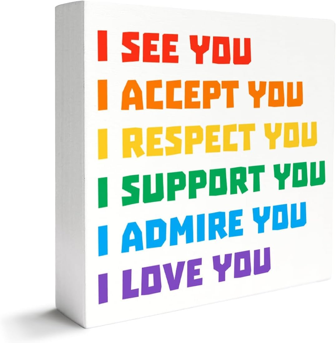 7x7 Inch Rainbow Affirmation Box Sign Inspirational Pride Decor