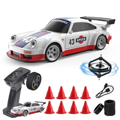 Vefacion Mini RC Drift Car mit Gyro 1/43 Scale 2 4GHz 15KM/H hohe Geschwindigkeit Sport Rennauto 4WD Tabletop Ferngesteuert Auto für Jungen Mädchen und Erwachsene Geschenk