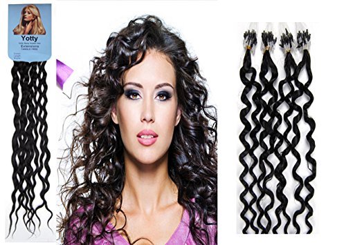 Remy Human Hair Extensions Easy Loop Micro Rings Bead Tip Curly Hair (1b Off Black)
