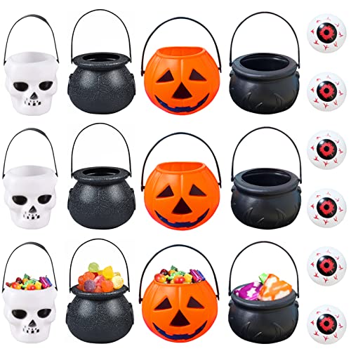 Mini balde de Halloween, 18 unidades de chaleiras pequenas, cubos de abóbora de Halloween, espíritos de abóbora, suporte para balde decoração de Halloween (cubos de caramelo-2)
