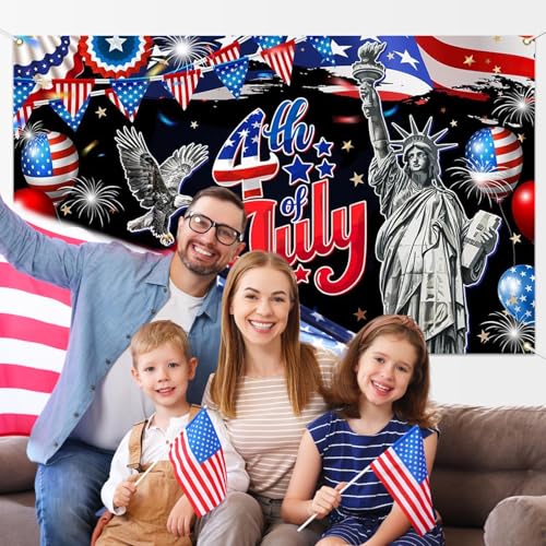 Image of Mocsicka 4th of July Banner - America 250 Anniversary Patriotic Independence Day Decorations, Flag Day Yard Sign Patriotic Memorial National Party Decoration Photo Studio