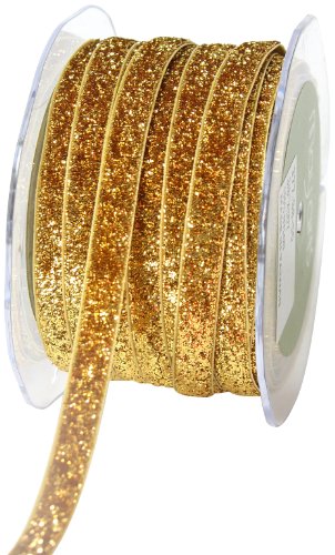 May Arts 3/8-Inch Wide Ribbon, Gold Metallic Velvet #TOP6