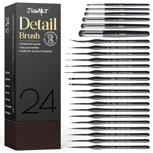 JusArt 24-Piece Detail Paint Brush Set, Miniature Paint Brushes for Models, Acrylic Oil Watercolor, Professional Fine Detail Brushes for Adults & Miniature Painters