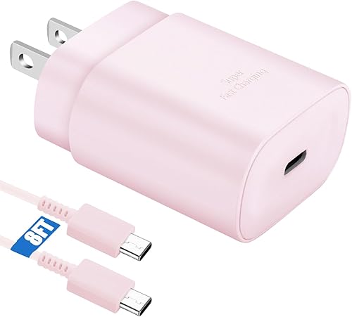 Cargador súper rápido tipo C, cargador de pared USB C de 25 W, bloque de carga rápida y cable de 8 pies para Samsung Galaxy S24S24