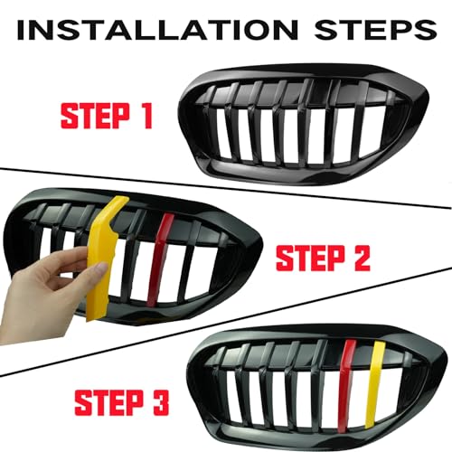 Image of German Flag Colors Auto Grille Inserts Stripes Trims,Standard Center Kidney Grilles Accessories Compatible with BMW 2013-2018 3-Series Sport F30 /F35 Car Interior Decoration(8 Beams),Color B