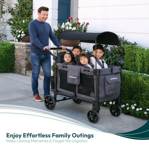 Image of WonderFold W4 Elite Pro Stroller Wagon, Aluminum Frame, 4 Seater, Gray