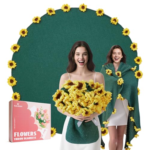 Flower Bouquet Blanket, Birthday Gifts for Mom Teacher Women Grandkids Wife Girlfriend Her, Crochet Flower Blanket, Soft Knitted Throw Blankets for Teacher Appreciation Housewarming Gifts (Sunflowers) by SALIMAH - Used condition - US$50.48