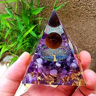 ycyingcheng Crystal Positive Energy Generator Orgonite Pyramid Protection, Amethyst Energy Protection Chakra Healing Crystals Positive Energy Reiki Supplies for Christmas Living Room Decor
