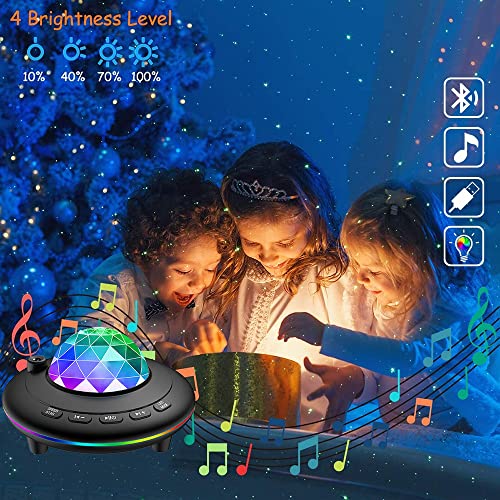 UFO Projetor de luz noturna，ondulação da água luz noturna sem fio bluetooth música atmosfera luz de