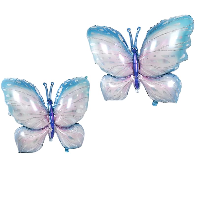 2pcs Butterfly Metallic Balloons 38.5 Inch Set Decorations for Party Weddings and Celebrations (blue)