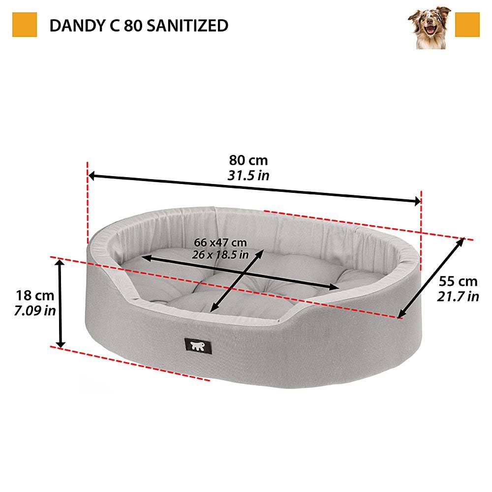 Ferplast Dandy 80 SANITIZED Cama Interior para Perros, cojín para Perros, con protección antibacteriana y antiviral, algodón, Lavable 80 x 55 xh 18 cm