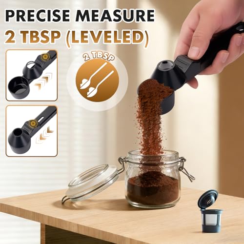 Coffee Scoop with Funnel for Ground Coffee, Protein Powder & Tea, for Reusable K-Cup Refillable Pods, 2 Tablespoon Mess-Free, Funnel Design Prevents Spills (Black, 1 Pack) - Image 4