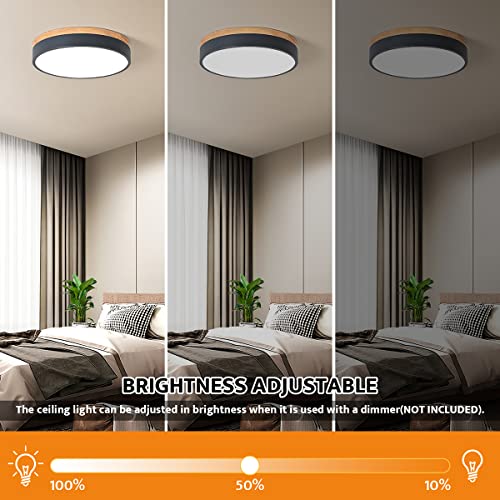 Yasince Dimmable Wood Led Flush Mount Ceiling Light, 2700K-6000K Selectable Modern Round Close To Ceiling Lighting Fixtures, Minimalist Grey Ceiling Lamp For Bedroom, Kitchen, Hallway, Laundry Room #TOP1