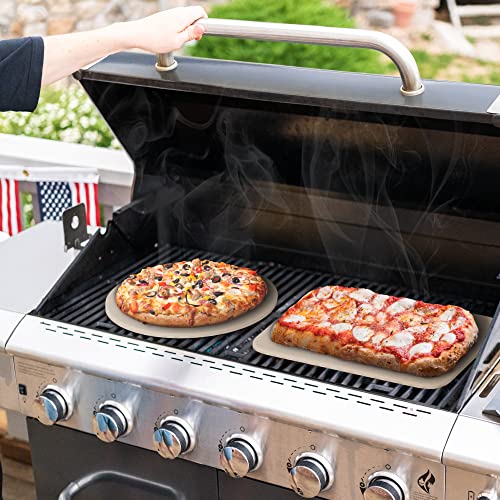 Pizza Stone For Oven And Grill 15X12 Inch Square - Rectangular Cordierite Baking Stone Set With Stainless Steel Rack And Plastic Scraper - Durable And High-Quality Stone For Grilling #TOP6