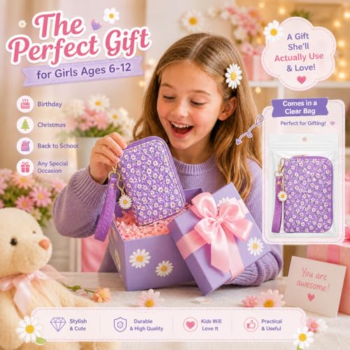 Image of AACKS Flower Wallets with Strap Little Girls Flower Coin Pouch Small Cute Wallet for Teen Girls with Coin Pocket Cherry Fruit Wallet