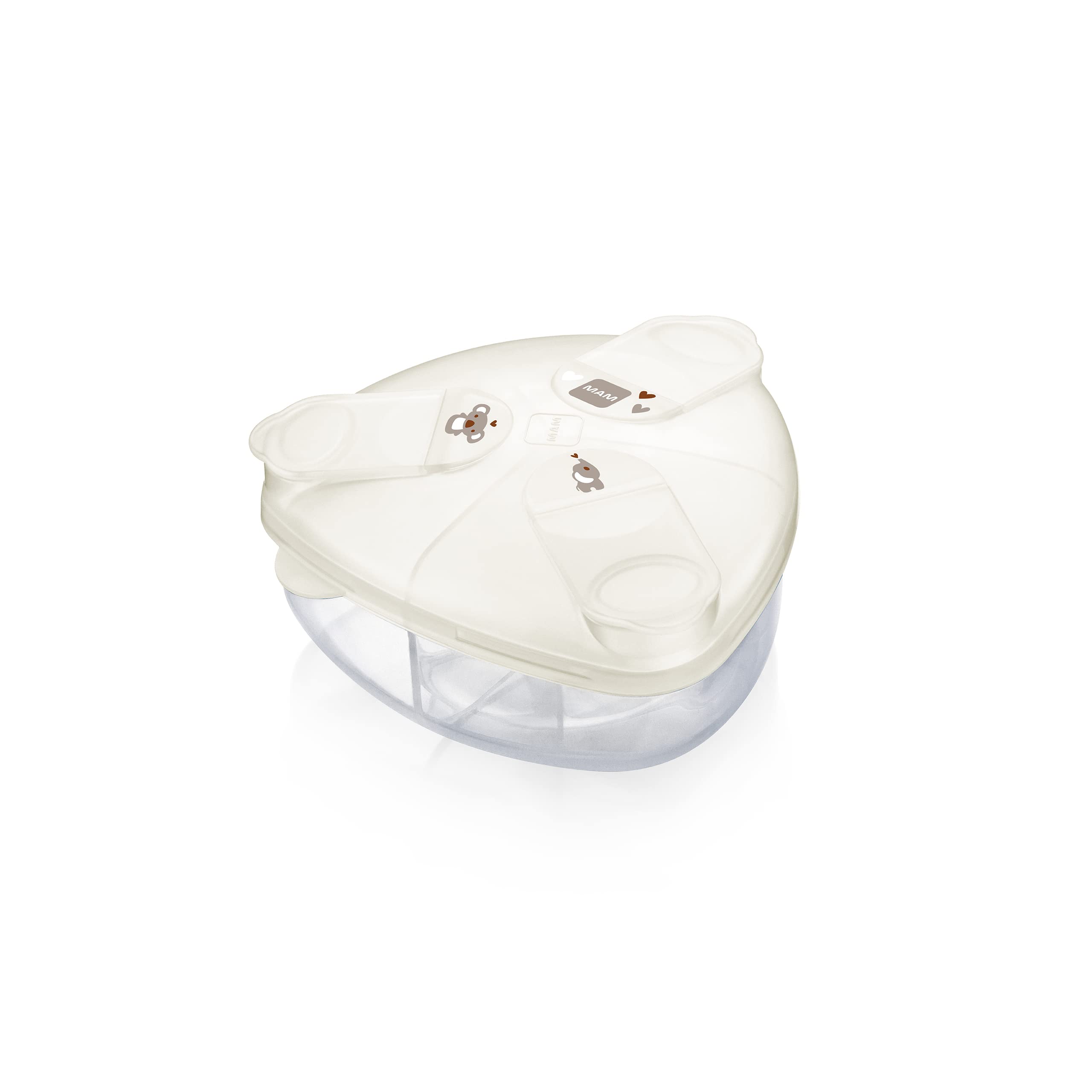 MAM Dispensador de leche en polvo, caja para llenar fácilmente biberones de bebé, dosificador de leche en polvo puede contener hasta 3 porciones, 0+ meses, koala/elefante