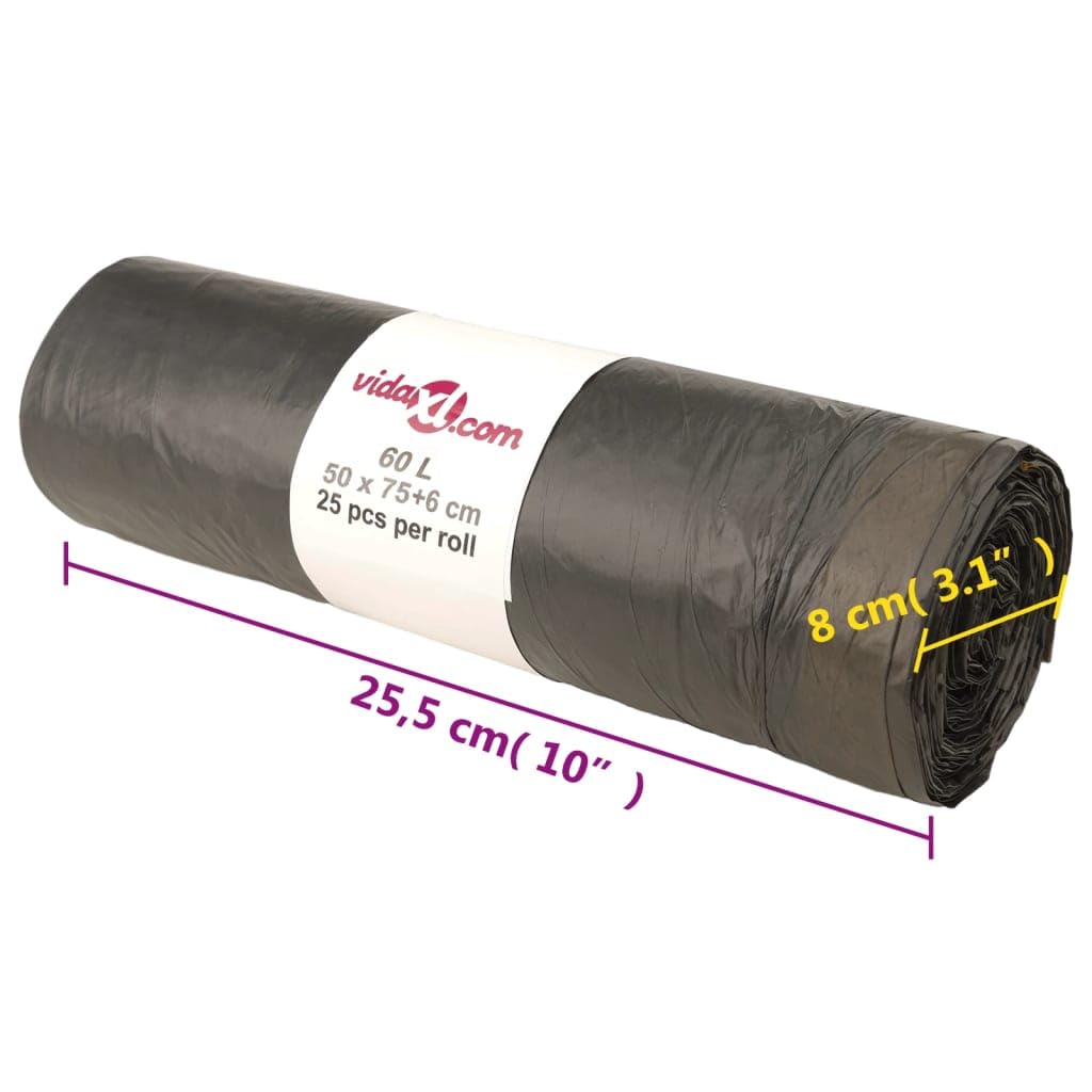 Bolsas de basura con cordones, 250 unidades, color negro, 60 l, extrafuertes, a prueba de fugas, para el hogar, oficina, camping, senderismo, picnic