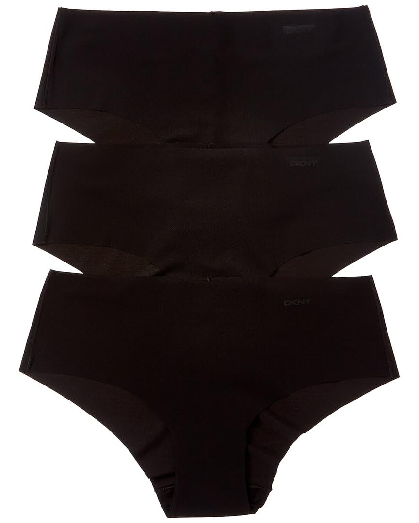 DKNY Women's Litewear Cut Anywhere Hipster Panties, Black/Black/Black, XL