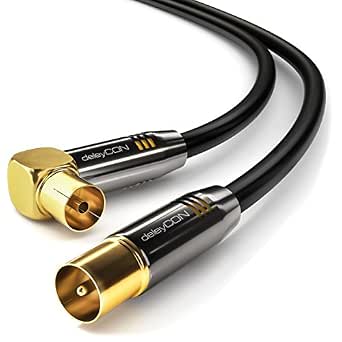 deleyCON 6m 4K TV антенный кабель - 4K Ultra-HD Full HD HDTV - 1x Angle - Concentric Cable - IEC Plug Straight to IEC Socket 90 Grad - Metal Plugs - Black.