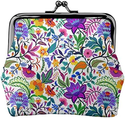 Cute Floral Leather Coin Purse Small Kiss-Lock Change Pouch Clasp Closure Buckle Wallet For Women Girl