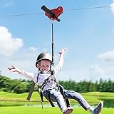 HAOREBAIYU Outdoor Zipline Kits, Backyard Zipline Kits with Iron Cable & Trolley, Stainless Steel Spring Brake, Safety Harness and Seat, 120Ft Ziplines for Kids and Adults
