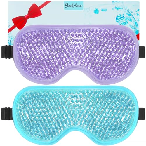 BeeVines Gel Eye Mask 2 Pack Cooling Ice Masks for Puffy Eyes, Men & Women, Cold & Warm Sleep