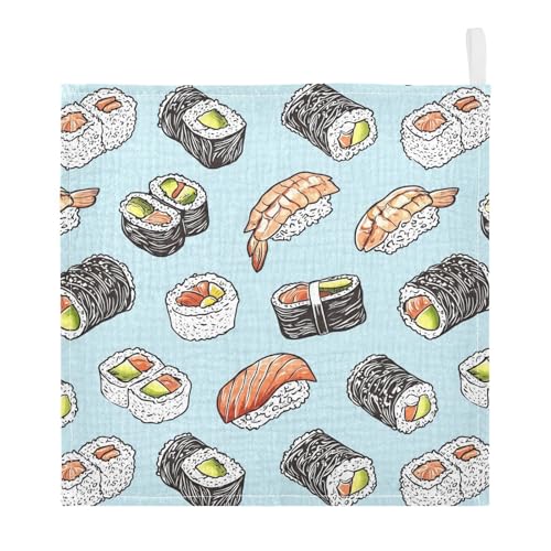 vvfelixl Baby Muslin Washcloths Yummy Sushi Baby Burp Cloths Cotton Babys Face Towel for Newborn Infants Boys Girls Soft and Absorbent 11.8 X 11.8 in, 3 Pack
