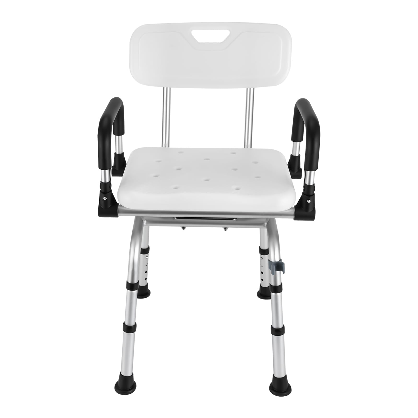 Silla de ducha de 360° con respaldo y reposabrazos, altura regulable, taburete de ducha hasta 180 kg, antideslizante, silla de ducha para discapacitados, personas mayores y embarazadas