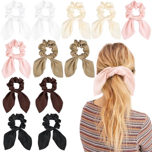 Image of 12 PCS Bow Hair Scrunchies Bunny Ears Silk Scrunchies Hair Ties Bobbles Elastic Hair Ties Ropes Ponytail Holder Hair Accessories for Women