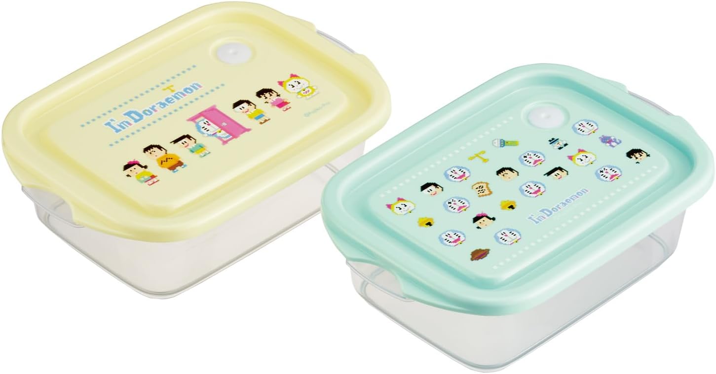 Skater FCN2W-A Sealing Container, 16.9 fl oz (500 ml), Made in Japan, Set of 2, Sanrio I'm Doraemon Doraemon Dots