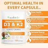 Premium Vitamin D3 & Vitamin K2 (MK-7) 120 Virgin Coconut Oil Softgels, 2 in 1 Vitamin D3 K2 Supplement Support Immune, Bones & Muscle Health, Easy to Swallow and Absorb | Gluten Free - Image 3