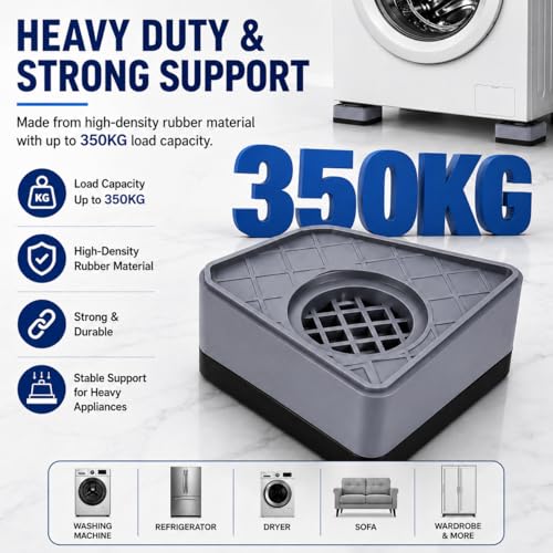 Image of 4 PCS Anti Vibration Pads for Washing Machine | Heavy Duty Anti Slip Rubber Feet Stand for Washer, Refrigerator & Furniture | Noise Reduction, Floor Protection & Height Increase (Dark Grey)