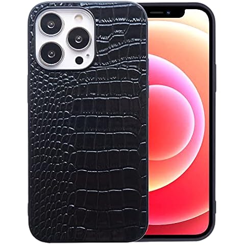 iPhone 13 Pro Max Case for Women, DMaos Crocodile Synthetic Patent Leather Cover, Classic Fashion for iPhone13 Pro Max 2021 6.7 inch - Black Cover