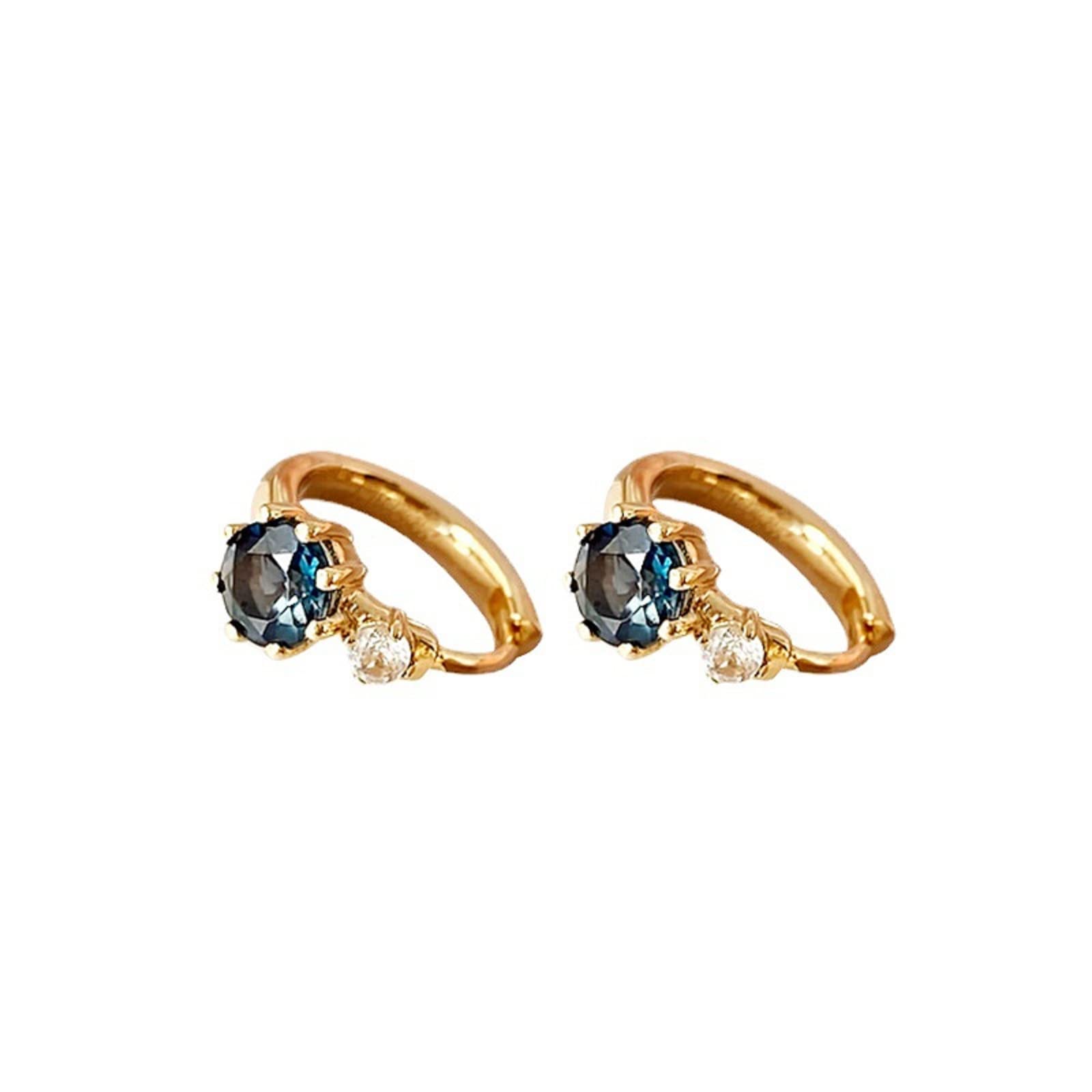 KIOYDISEIns Style Exquisite Blue Gemstone Fine Jewelry Small Gold Plating 925 Sterling Silver Hoop Earrings 18k Gold Plated Vintage Insert Mini Blue Diamond Zircon Ear Stud, Sterling Silver, london blue topaz
