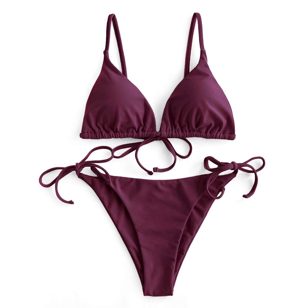 ZAFUL Set Bikini Imbottito con Stampa Leopardo da Donna, Costume da Bagno Bikini con Coppe Spaghetti a Triangolo